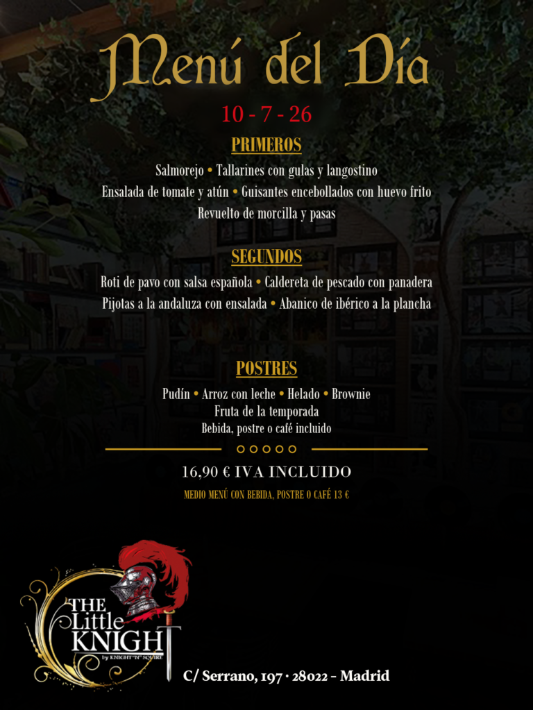 Menu diario del día 10 de julio de 2026 del Restaurante americano The Little Knight