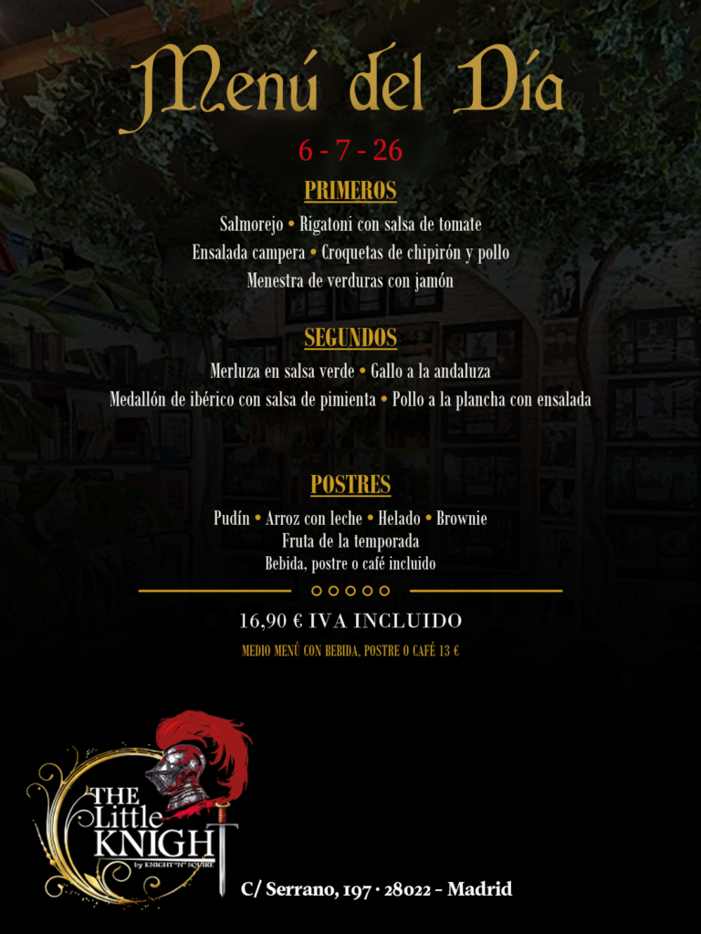 Menu diario del día 6 de julio de 2026 del Restaurante americano The Little Knight