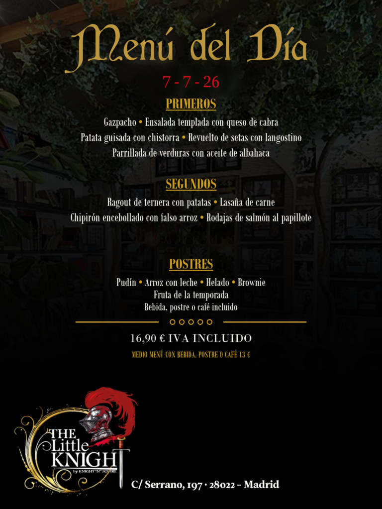 Menu diario del día 7 de julio de 2026 del Restaurante americano The Little Knight
