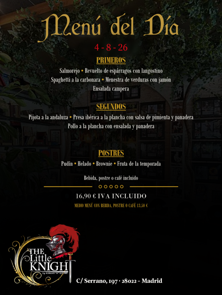 Menu diario del día 4 de agosto de 2026 del Restaurante americano The Little Knight