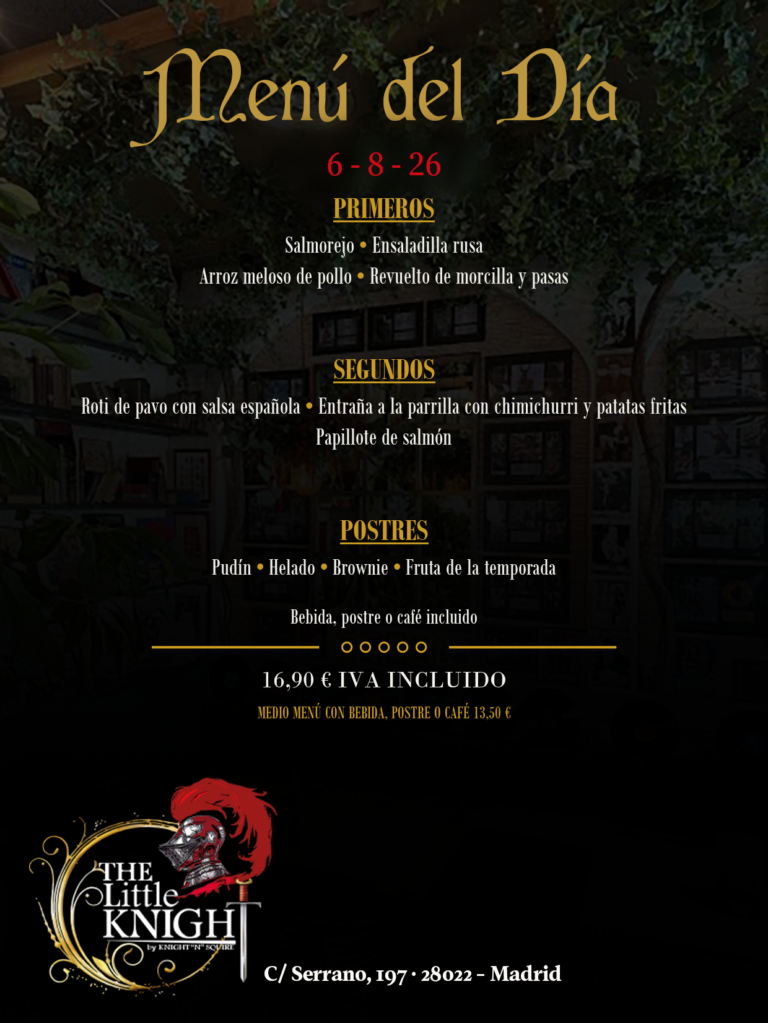 Menu diario del día 6 de agosto de 2026 del Restaurante americano The Little Knight